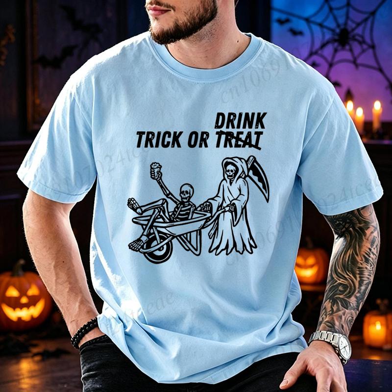 Funny Adult Trick Or Treat Graphic Unisexs Tshirts Halloween Trick Or Drink T Shirt Shirt Short Sleeve Tops Spooky Season Tops