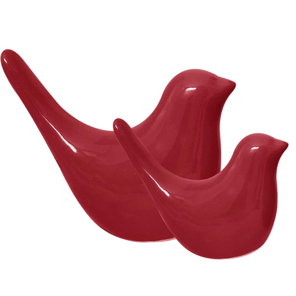 Creative Red Glossy Ceramic Birds Figurines Home Decorations Accessories Party (Pack of 2, Red)