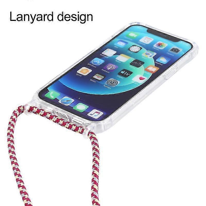 Cover case For Iphone 12 / 12 Pro Transparent Acrylic Airbag Shockpro Phone Protective Case With Lanyard(black Gold)
