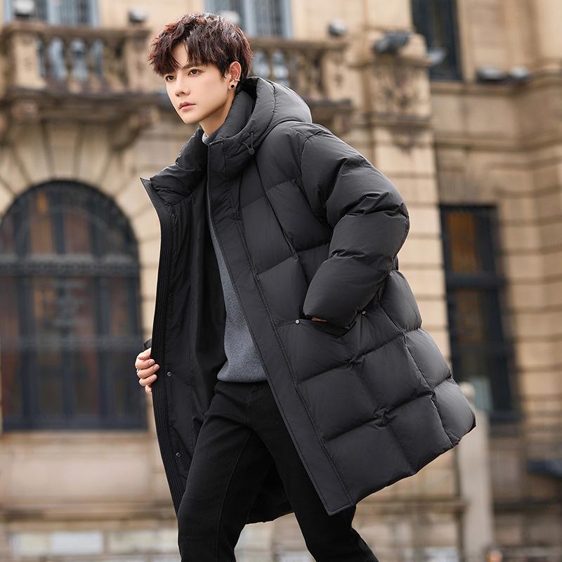 Средние и длинные пуховики мужские новые утолщенные устойчивые к холоду куртки для мальчиков с капюшоном из белого утиного пуха для сохранения тепла