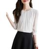 Womens Lightweight Chiffon Blouse 7/8 Sleeve Button-Up Shirt Office Wear Slim Fit 2026