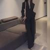 French High-End Black Blazer and High-Waist Slim Wide-Leg Pants Suit for Women - Autumn 2025 Fashion