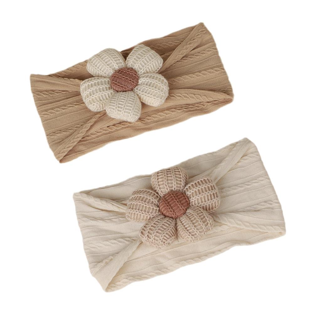 Children'S Hair Accessories Wool Filled Cotton Flower Bow Handmade Nylon Headband Milk Coffee Baby Headband