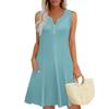 Женские летние платья Свободные сарафаны без рукавов с V-образным вырезом Платье с карманами