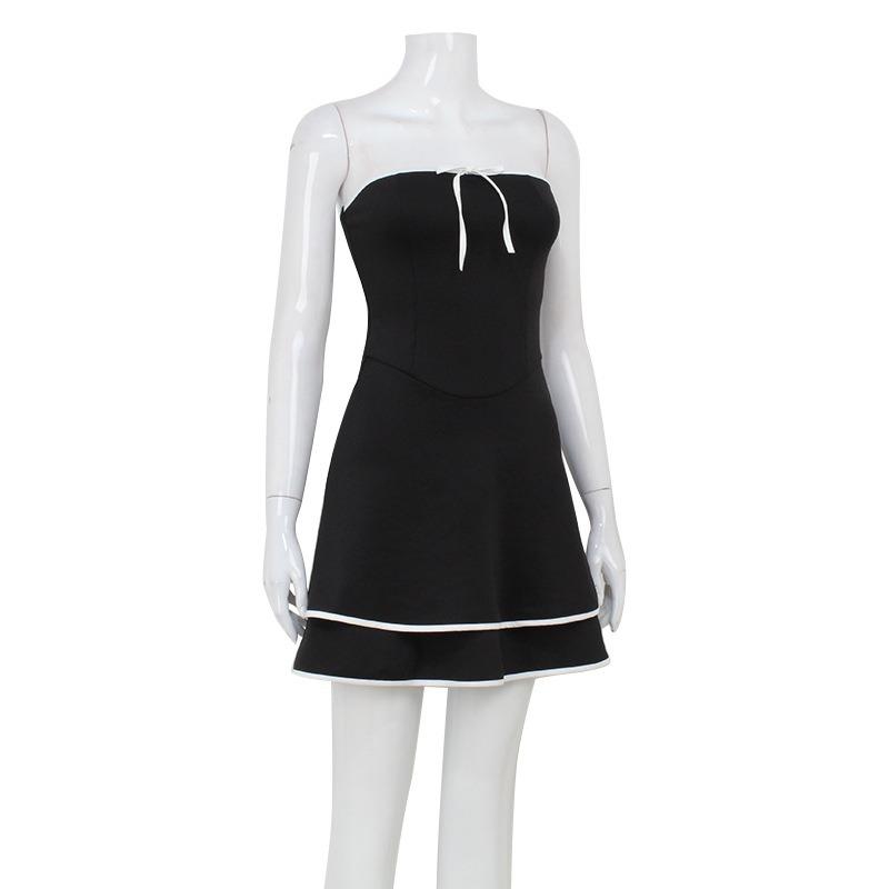 Женское летнее модное темпераментное короткое платье без рукавов с бантом и бретелькой через шею