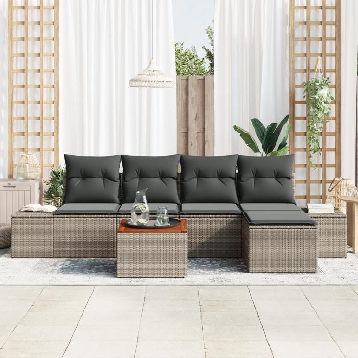 VidaXL Ensemble de canapé de jardin 6 pièces avec coussins Gris Poly Rotin Acacia 3356613