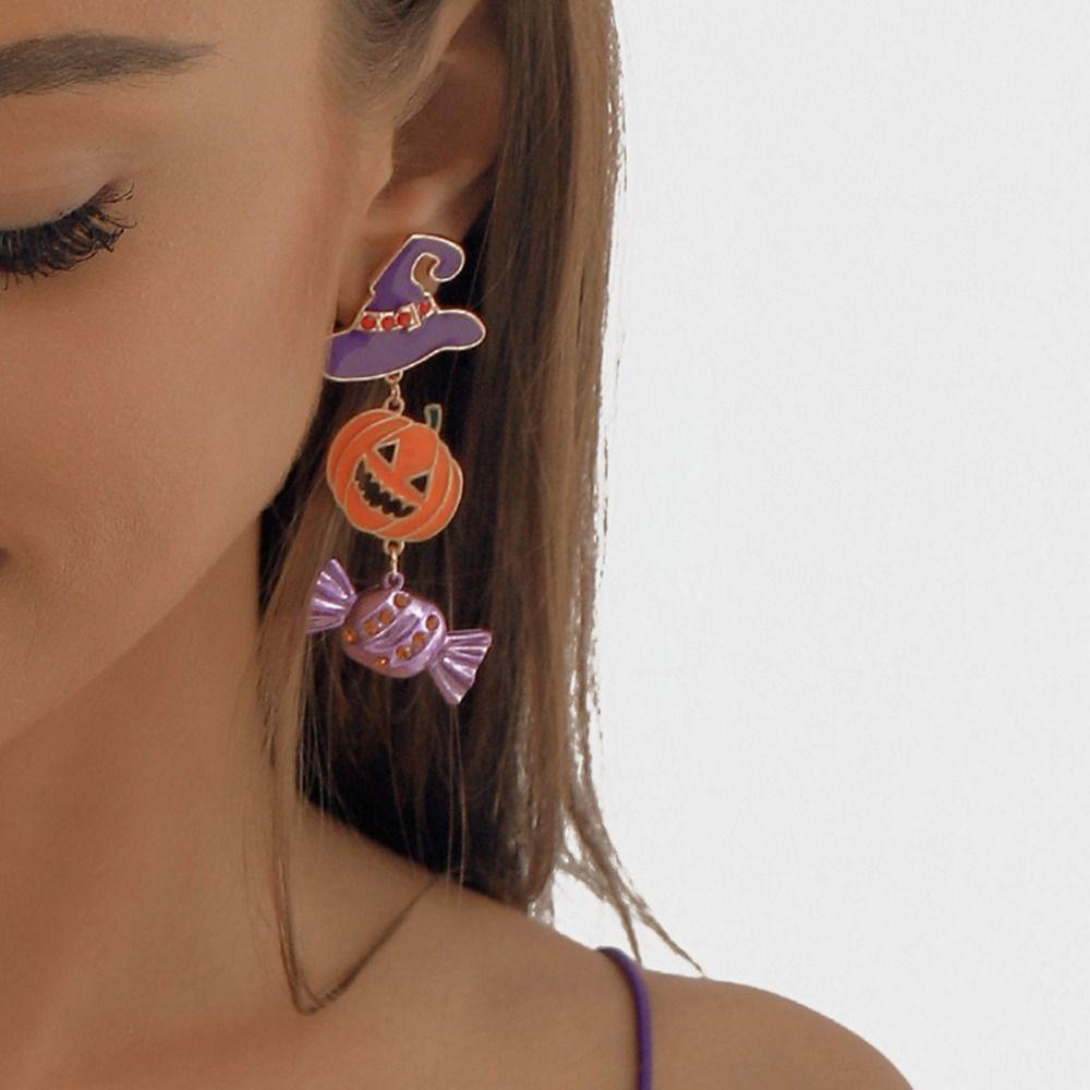 Crystal Halloween Earrings Zircon Witch Hat Dangle Earrings Long Tassel Drop Earrings Unisex