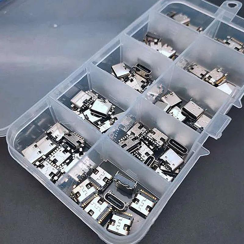 100 шт./лот, 10 моделей, разъемы для док-станции USB Type-C, смешанные 6-контактные и 16-контактные разъемы для ремонта телефонов и цифровых продуктов