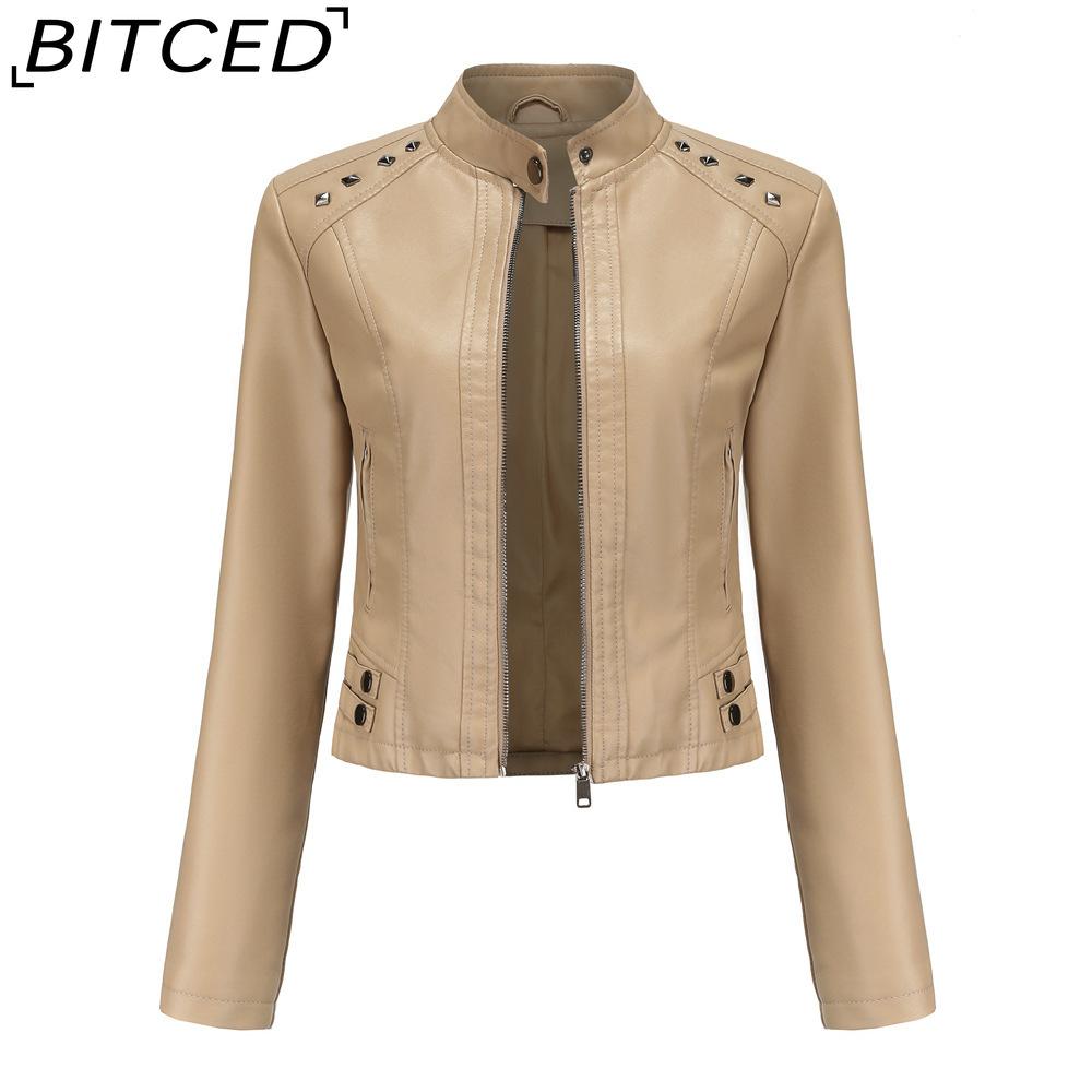 BITCED Женская кожаная куртка с шипами Весна/Осень С длинным рукавом Стойка воротник Модная куртка