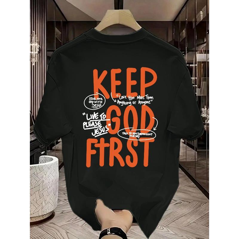 Европейские размеры 'Keep God First' Футболка с круглым вырезом с принтом Удобная Повседневная Стильная Крутая футболка для Мужчин Стильная Модная Футболка Топы
