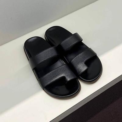 Коровья кожа~ Летний стиль ряд красные шлепанцы на одно слово женские летние кожаные с закрытым носком шлепанцы второго дяди крутые