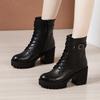 8cm Small Size 32-43 Quality Genuine Leather Boots Womens Platform Shoes with Fur 2025 Winter Block High Heels Ankle Snow Boots