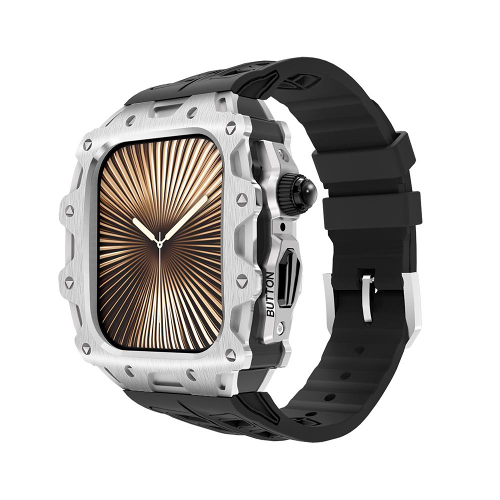 Hot Sale Mod Kit for Apple Watch 10 Series 46mm Silicone Watch Band Stainless Steel Case Smartwatch Replacement Band
