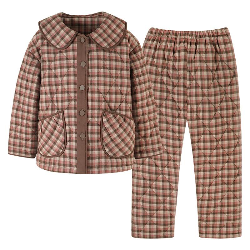 Тканая пижама из чистого хлопка с подкладкой, женская зимняя трехслойная утолщенная и бархатная зимняя домашняя одежда, теплый костюм