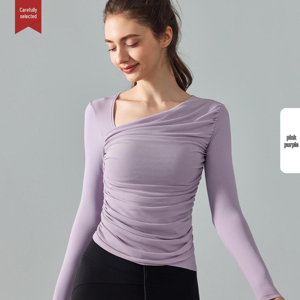 Women's Slim Fit Long Sleeve Sports Top with Built-in Bra, Waist-Cinching, Figure-Flattering, Ideal for Pilates and Yoga - Autumn/Winter.