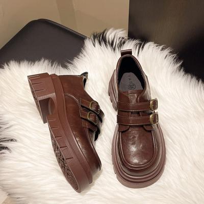 Платформа Британский стиль маленькие кожаные туфли женские осень 2025 новые универсальные лоферы на толстом каблуке, увеличивающие рост, туфли-однопедальки