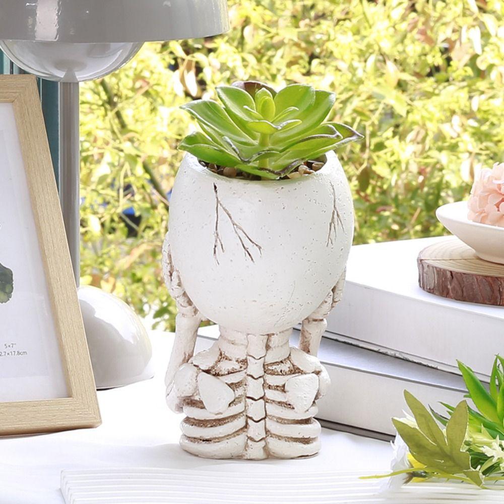 Gothic Halloween Skull Plant Pot Resin Crafts Skull Statue Durable Succulent Planter Home Decor