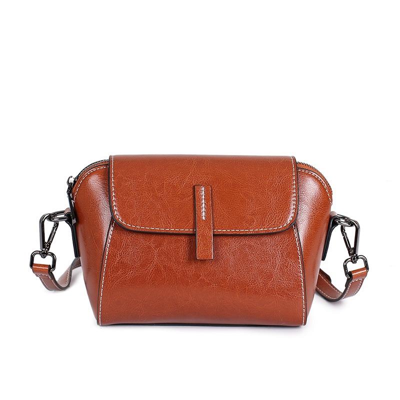 Новая женская кожаная сумка из воловьей кожи с масляной восковой пропиткой, на плечо, универсальная, повседневная, модная, портативная, мессенджер, сумка-ракушка