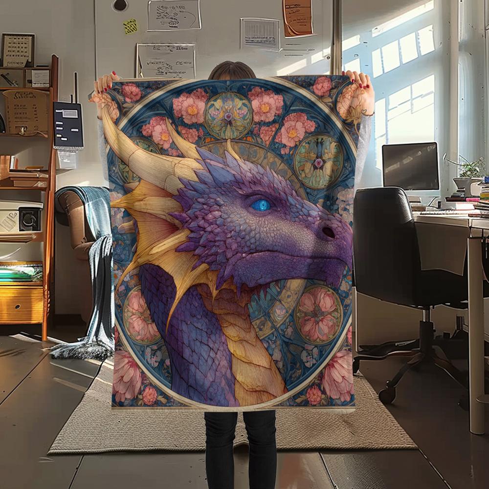 Purple Dragons Print Flannel Blanket, High quality Comfortable for All Seasons, Home Decor, Warmth and Comfort