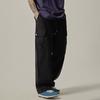 Men Cargo Pants with Multi-pocket American Style Straight Wide Leg Loose Drawstring Elastic Waist