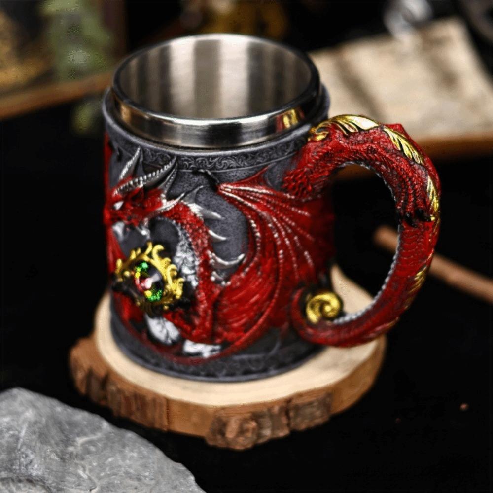 304 Stainless Steel Inner Gothic Flying Dragon Beer Stein Insulated Coffee Mug Vintage