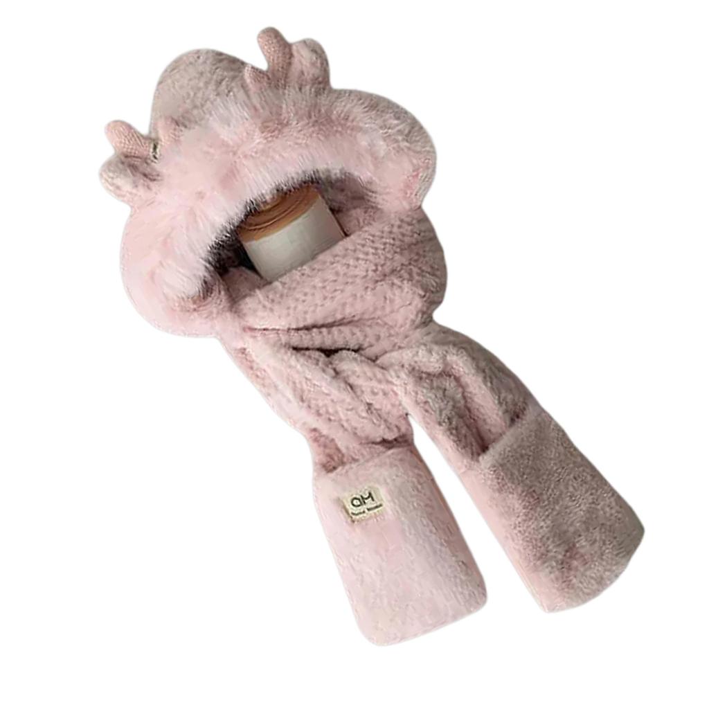 Furry Scarf Hat Gloves Set for Women Outdoor Sports Furry Soft Hat Thickened Headgear Hat for Winter Sports