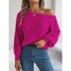 Autumn and Winter Casual Hollow One-line Collar Off-shoulder Lantern Sleeve Sweater