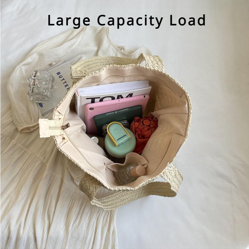2025 New Straw Plaited Woven Women's Roomy Bag Casual Versatile Single Shoulder Bag High Capacity Seaside Beach Bag Vacation Commuter Large Tote Bag