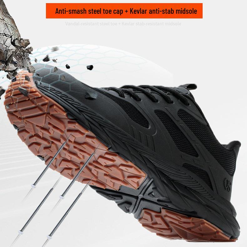 Мужская всесезонная износостойкая защитная обувь с стальным подноском - противоударная, противопрокольная, дышащая, низкая, повседневная защита.