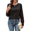 Spring and Autumn Women's Blouse Patchwork Sleeve Lace Black Long Sleeve Top
