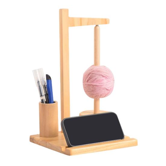 Wooden Yarn Holder with Phone Holder Rotating Pendulum Yarn Ball Dispenser Stand Bamboo Beech Wood Yarn Spool Rack for Knitting Lovers Surprise Gift