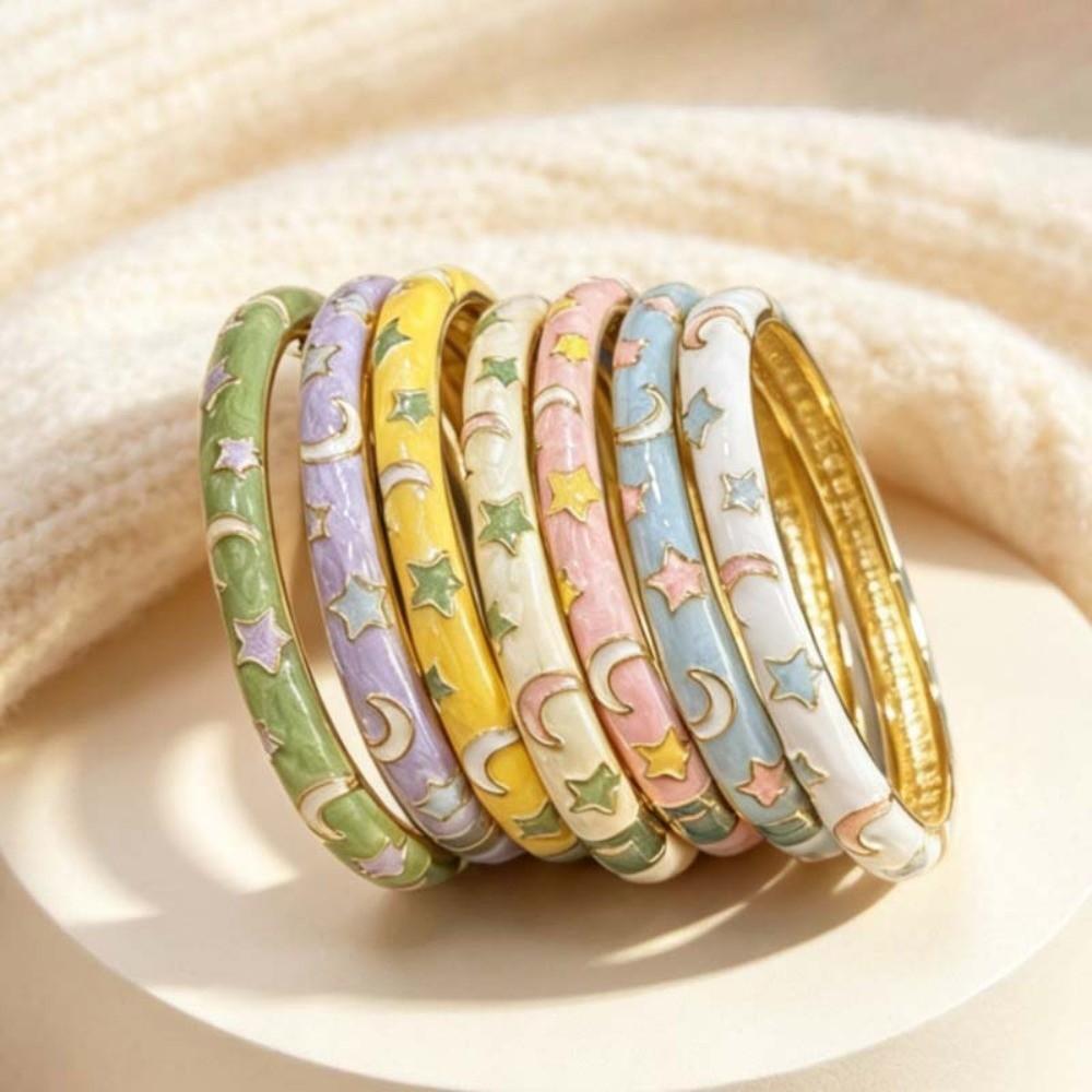 Stars Moon Rainbow Stars Moon Bangle Enamel Women's Hand Bracelet Vintage Cloisonne Bangle Ladies