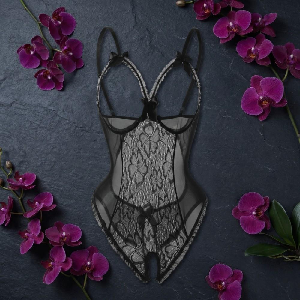 Deep V Women Underwear Open Crotch Lace Sling Nightwear Sweet Lace Bow Bodysuit  Gifts