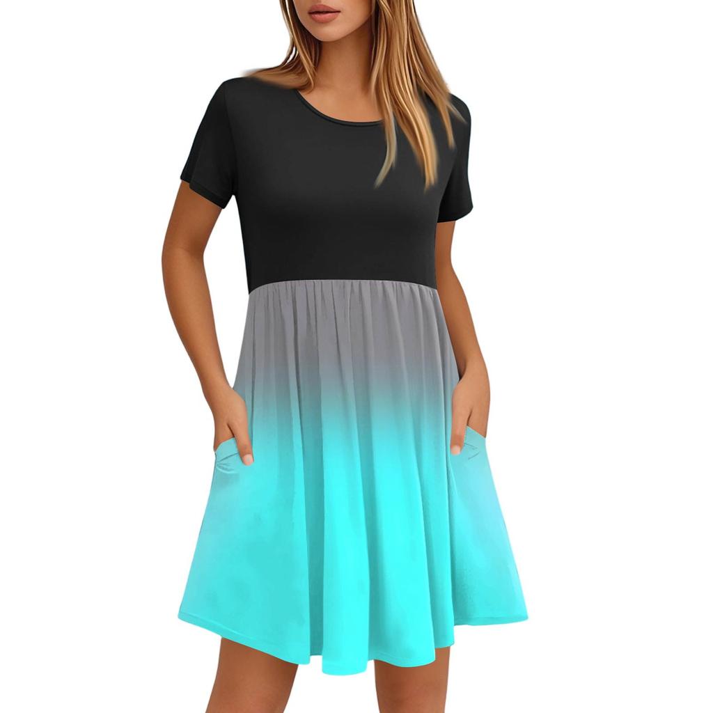 Женские модные повседневные свободные платья с круглым вырезом и коротким рукавом с принтом и карманами