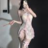 Sexy Underwear, Sexy Lace, Pure Desire Wind, Side Waist Split Open Back, Neck Lace-up Set, Hip Skirt.