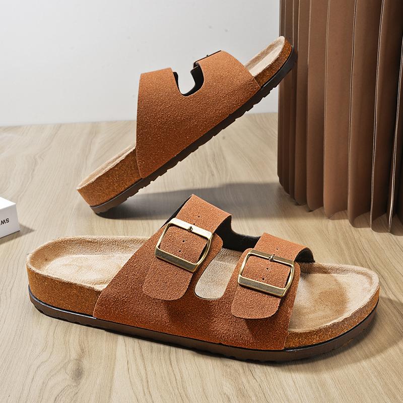 10 цветов, мюли, пряжка, кожа, пробка, елочка, тапочки для мужчин, женщин, пары, ретро, летние тапочки, модные повседневные пляжные сандалии