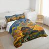 3 Piece Bedding Set Van Gogh Style House Swirling Sky Orange Blue Birds Print Duvet Cover for Adult Room Decor