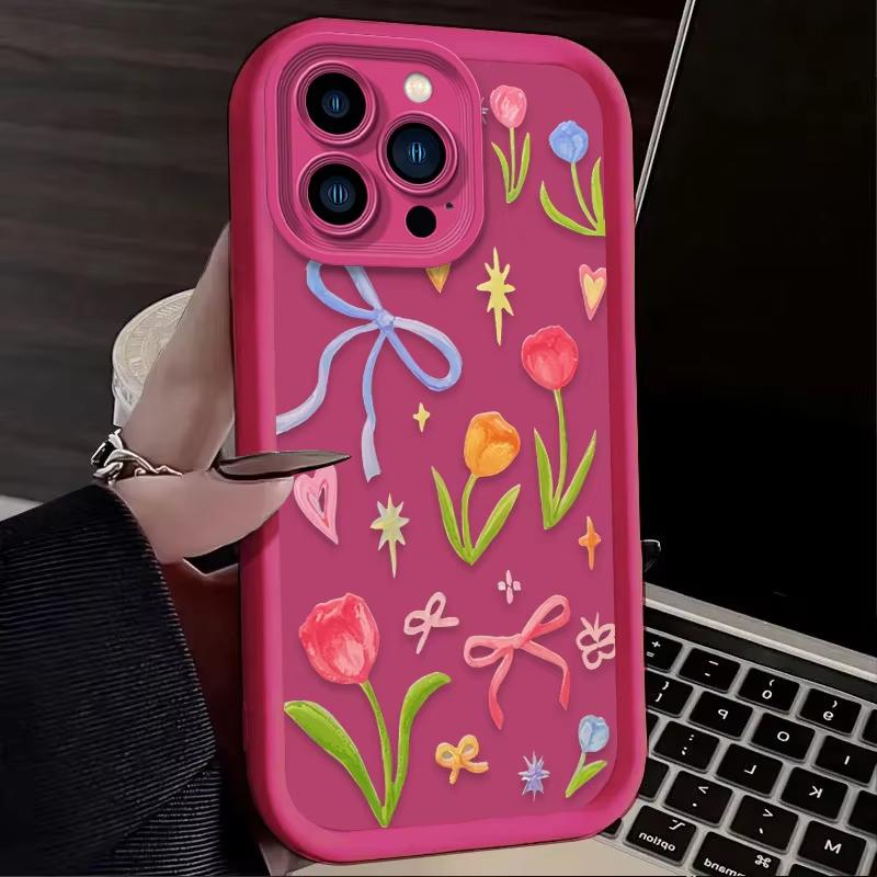 Чехол для телефона с рисунком «Цветочный бант» для iPhone 16e 16 Pro Max 15 14 Plus 13 12 Mini 11 Pro, противоударный, силиконовый, с мягкой задней крышкой