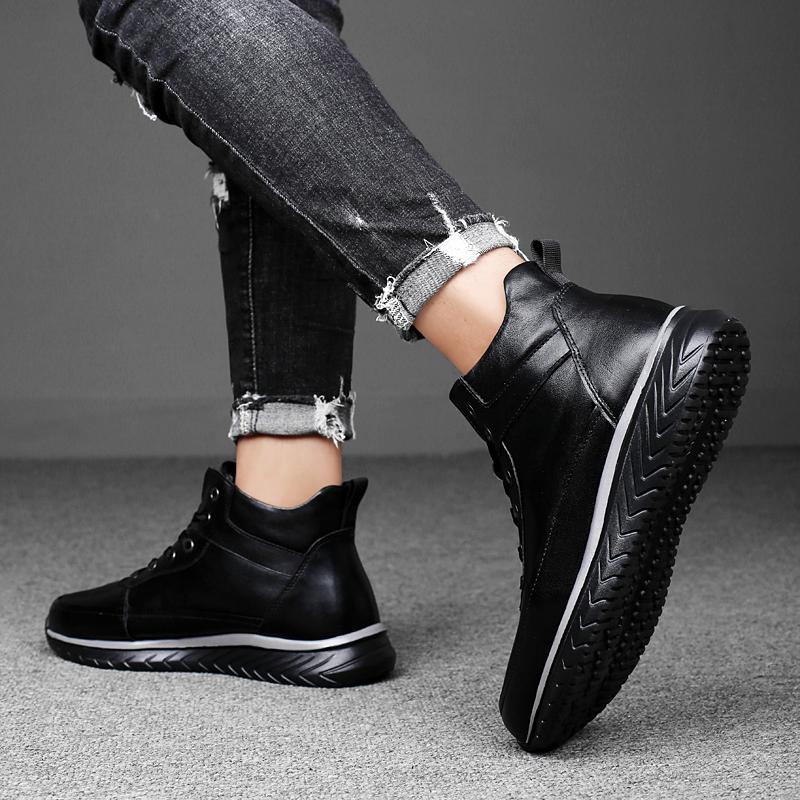 Fashion Lace-Up Men Winter Plush Snow Boots Mens Fashion Sneakers Genuine Leather Male Basic Boots Handmade Men's Low Top Casual Shoes