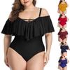 (Qunide) Women's One-Piece Plus Size Solid Colour Ruffle Swimming Costume With Bbra Pad And No Steel Bra