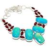 Blue Triplet Fire Opal, Garnet 925 Sterling Silver Jewelry Necklace 18" MQ-1249