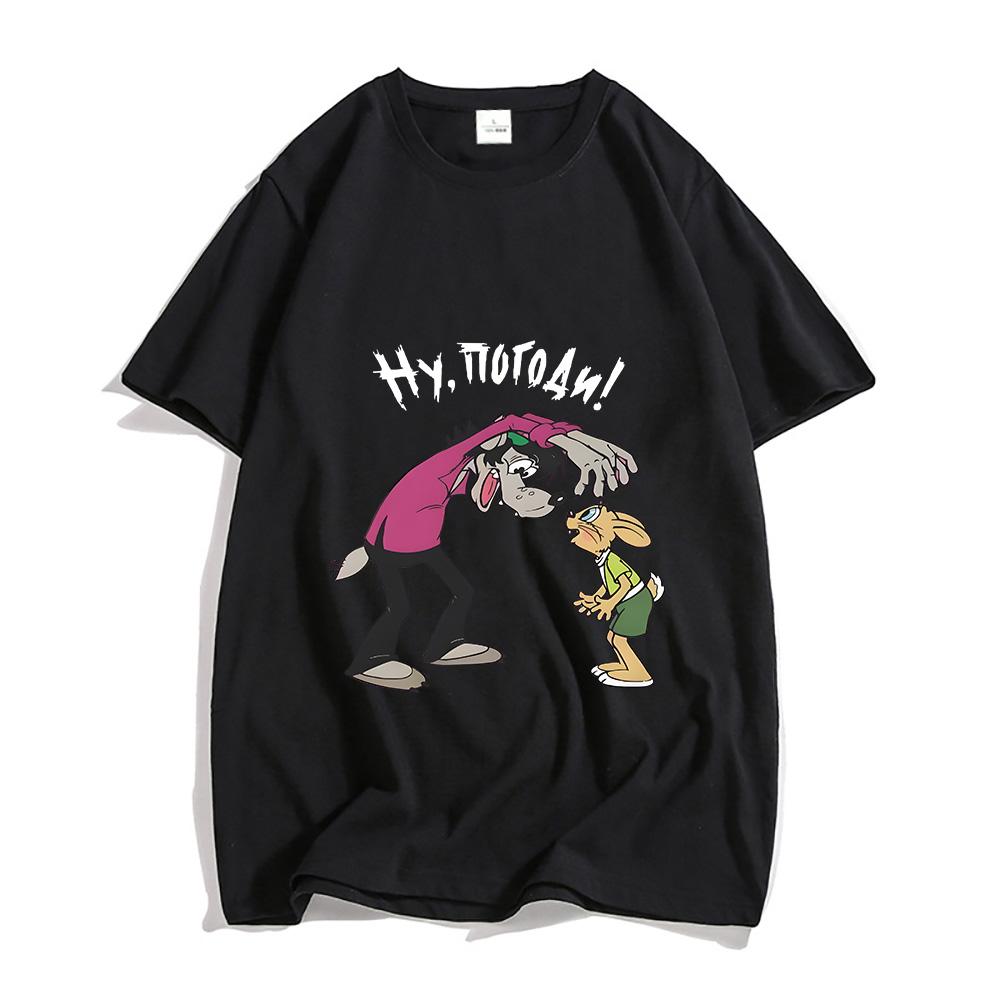 Nu Pogodi Well Just You Wait Wolf Hare T-shirt Funko Pop Kawaii Tee-shirt Short Sleeve Cute Tshirt Ropa Hombre Cotton Clothes