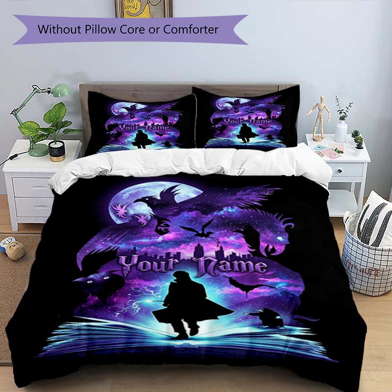 3pcs Custom Name Fantasy Night Printed Bedding Set Duvet Cover Closure Includes 1 Duvet Cover & 2 Pillowcases, Soft and Comfortable for All Seasons.