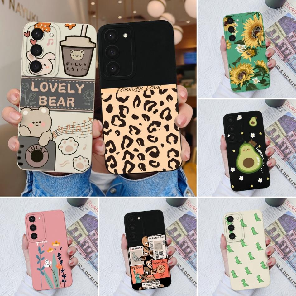 For Samsung Galaxy S23 Ultra Plus FE Phone Case Cartoon Shockproof Liquid Silicone Camera Protection Black Cover Bumper Fundas
