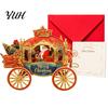 Handmade Style Greeting Cards 3D Christmas Carriage Pop Up Card, Vintage Santa on Festive Party Supplies Sleigh Tabletop Decoration, Holiday Card with