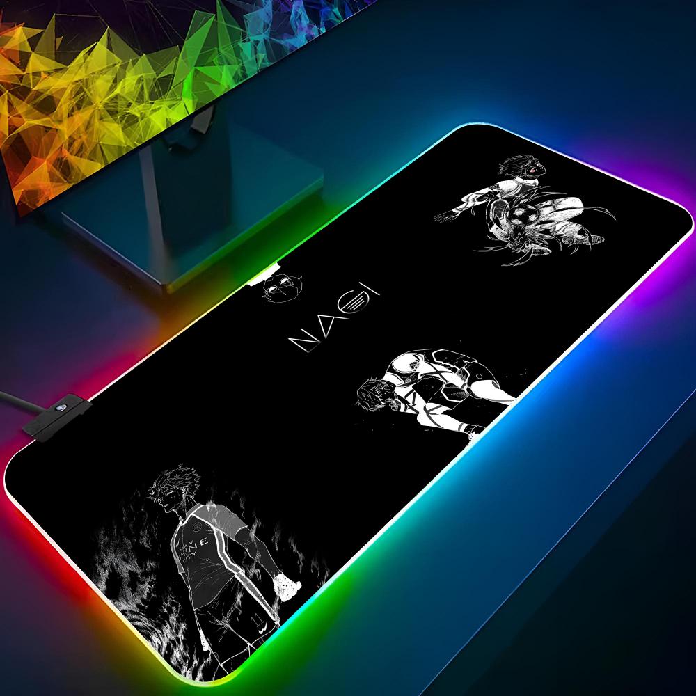 Blue Lock Наги Сэйсиро Коврик для мыши Игровой RGB Мультяшный Коврик для мыши Клавиатура с подсветкой Игровая Девушка XXL Коврик для ноутбука Накладки на стол Настольный коврик