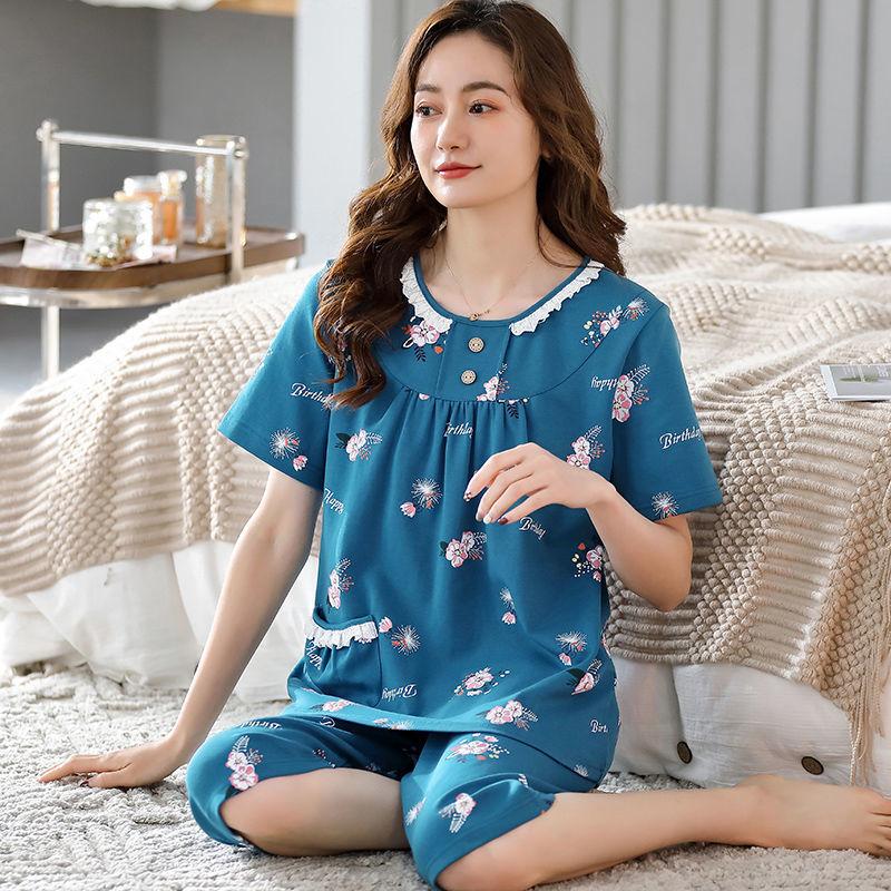 Пижамы женские, летние хлопковые капри с короткими рукавами, женский тонкий кардиган, комплект больших размеров, домашняя одежда для мам среднего возраста