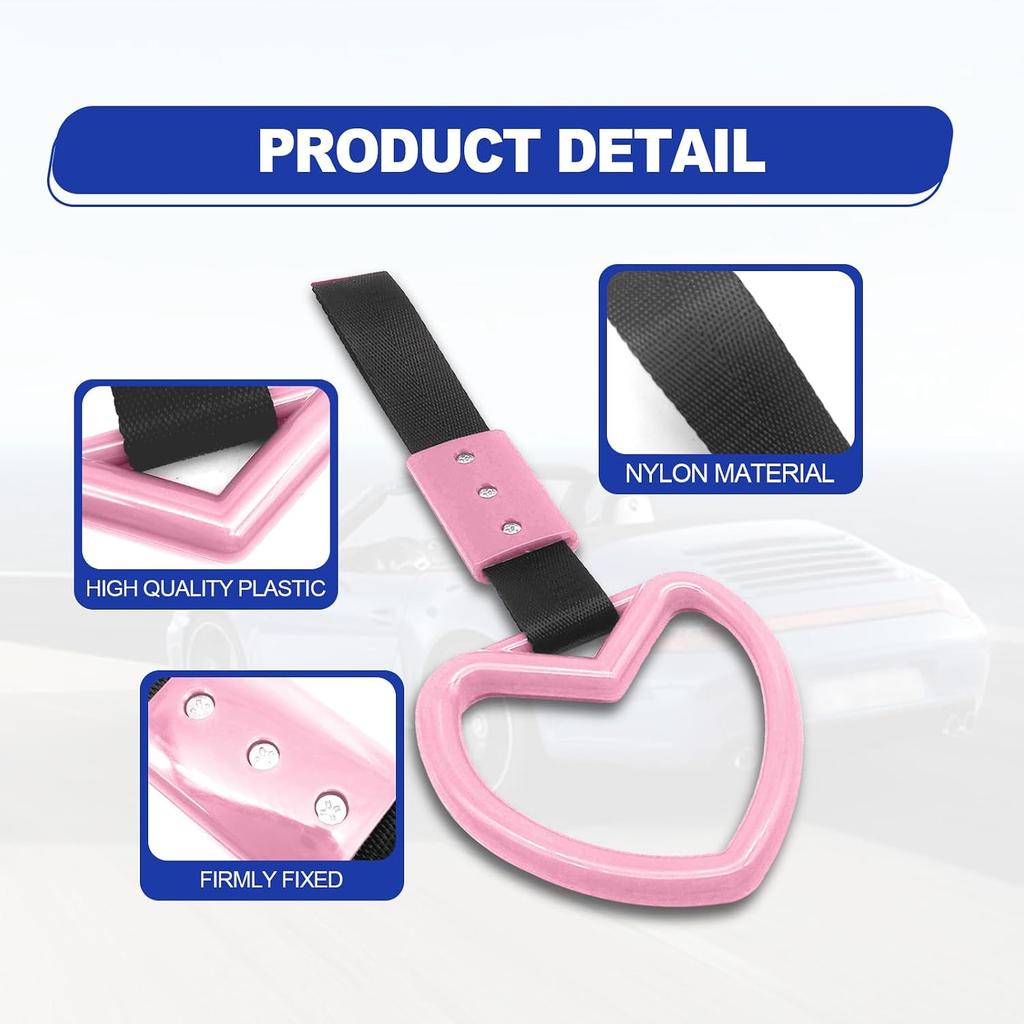 2 Pieces Rear Bumper Warning Decor Rings Heart Shaped Car Handle Straps Subway Bus Replace Handle Interior Exterior Decoration (Pink)