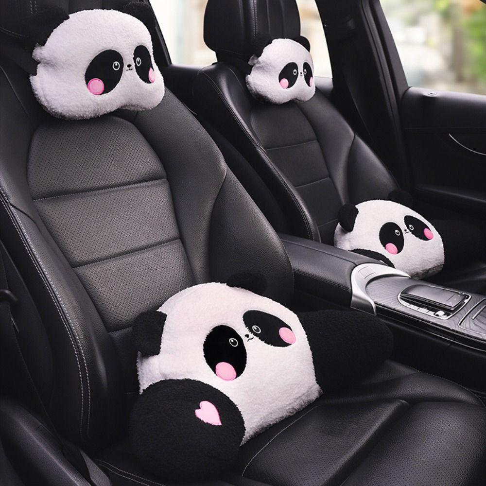 Plush Panda Auto Waist Support Cushion Heart Panda Car Headrest Interior Accessories