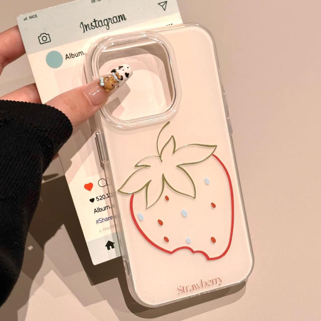 Простая линейная клубнично-грушевая чехол для iPhone17promax Air подходит для Apple 16promax белый фон imd